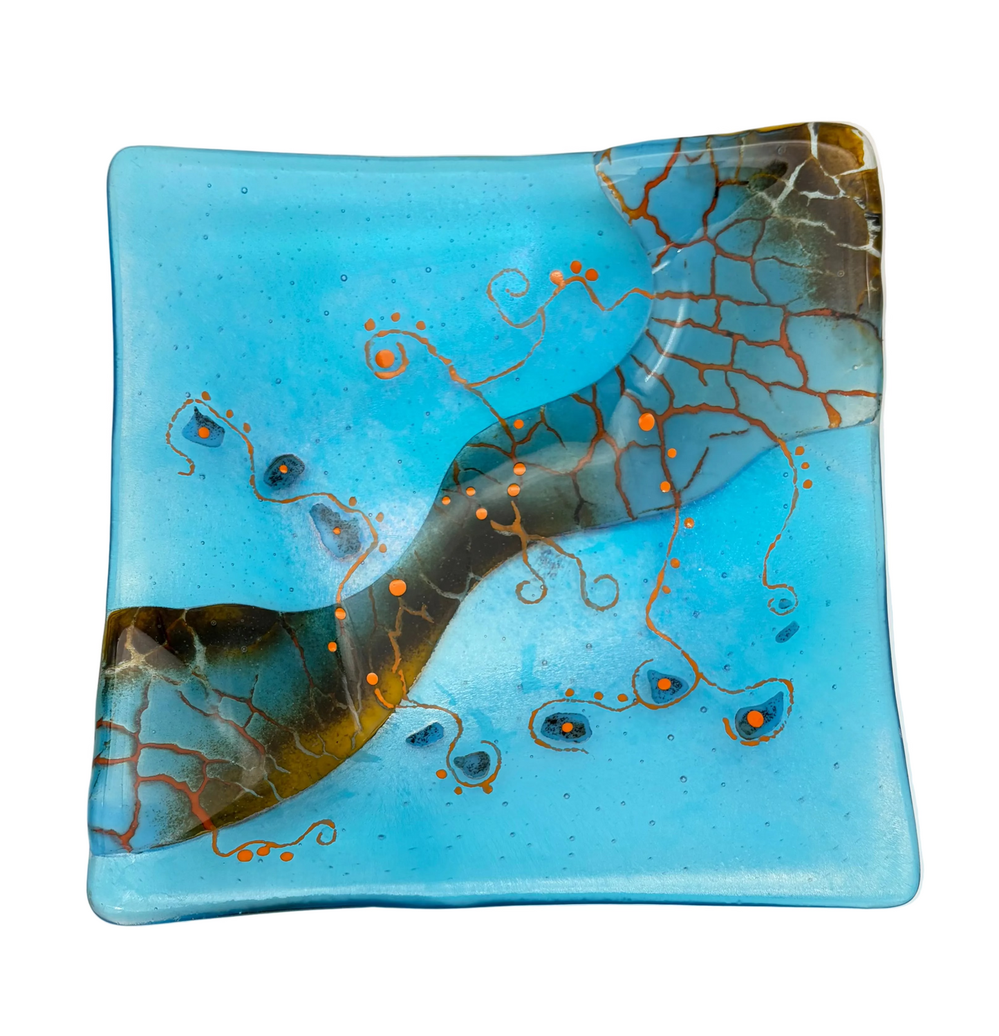 Turquoise and Orange Square Tray