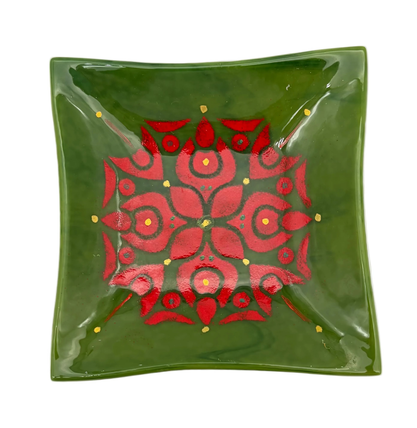 Green Square Red Mandala Tray
