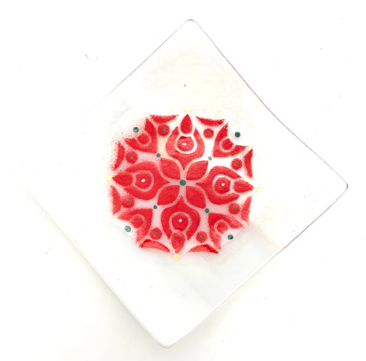 White Square Red Mandala Tray