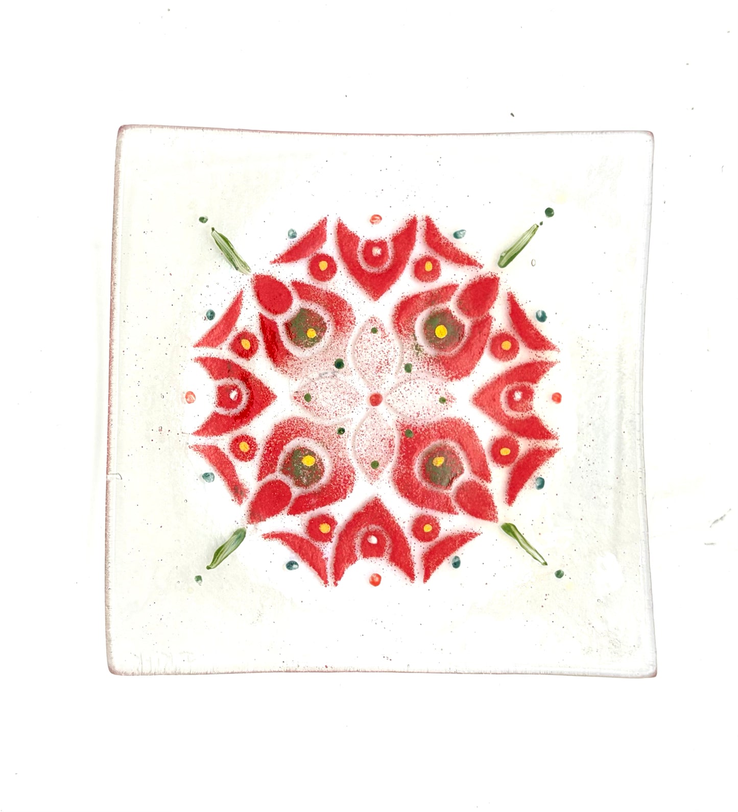 Clear Square Red Mandala Tray