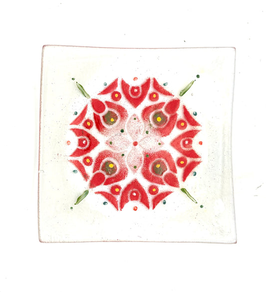 Clear Square Red Mandala Tray