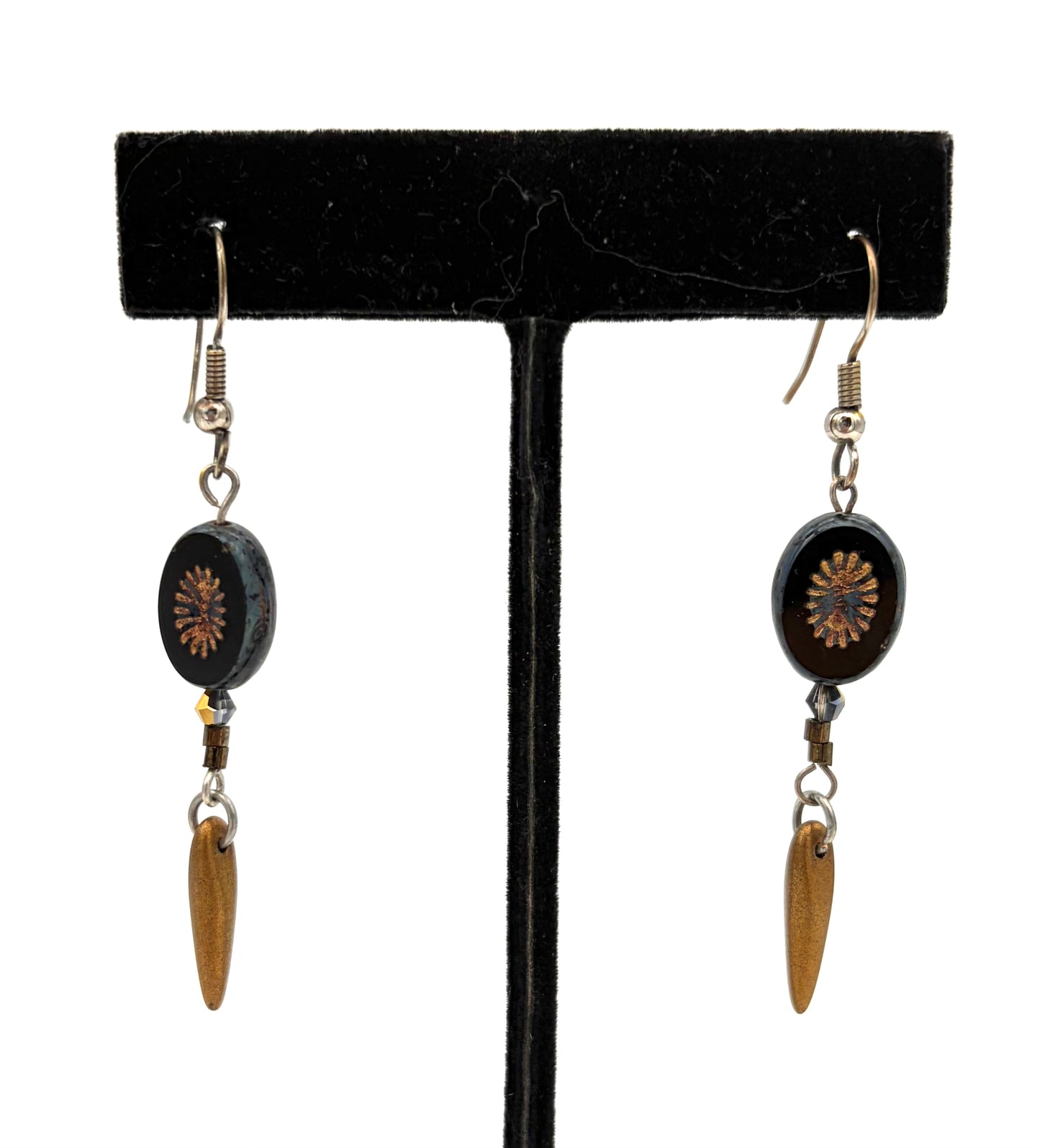 Black Oval Bronze Dagger Earrings