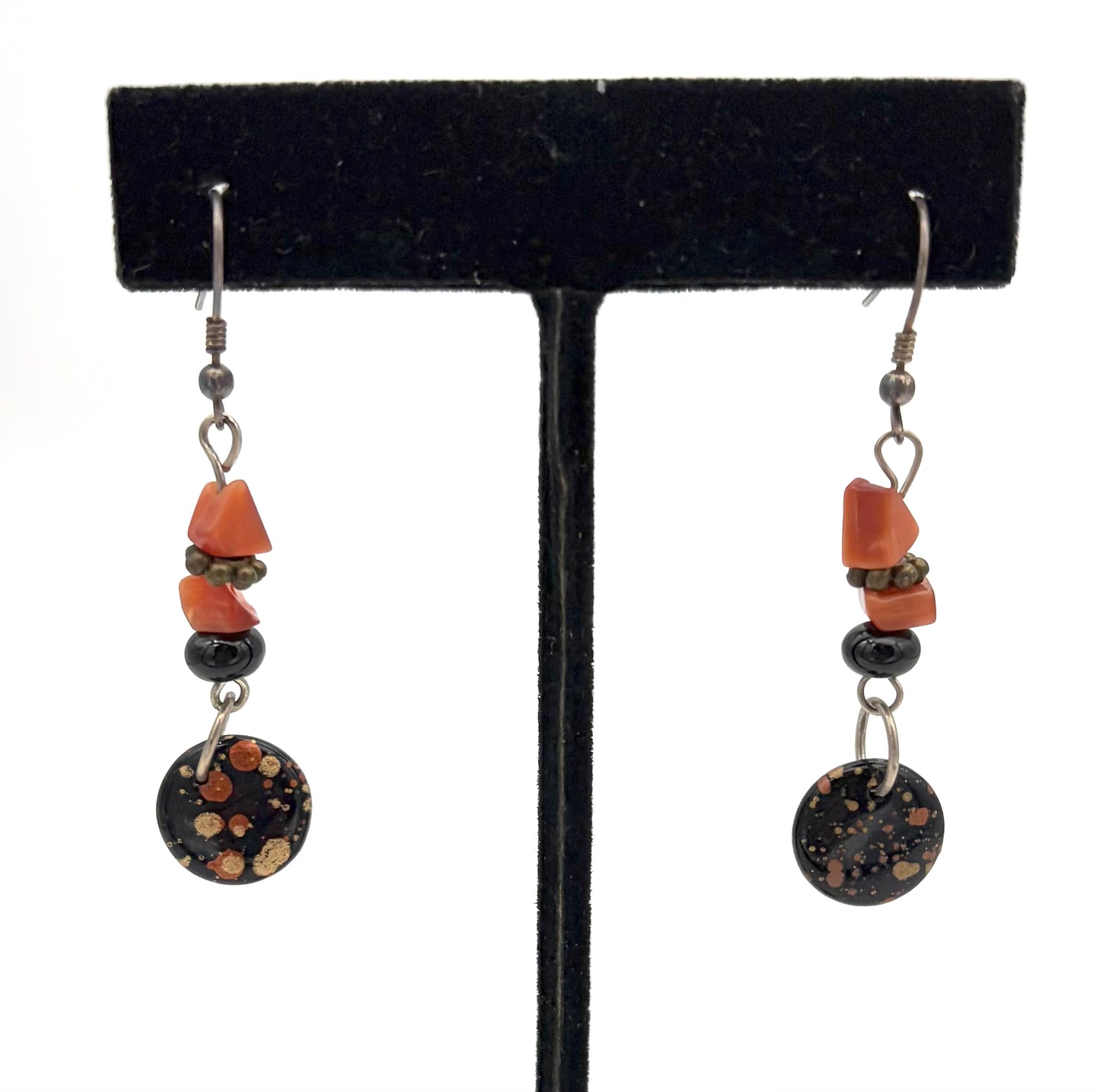 Orange and Black Drop Bead Earrings