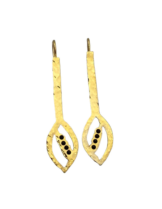 Long Leaf with Onyx Earrings