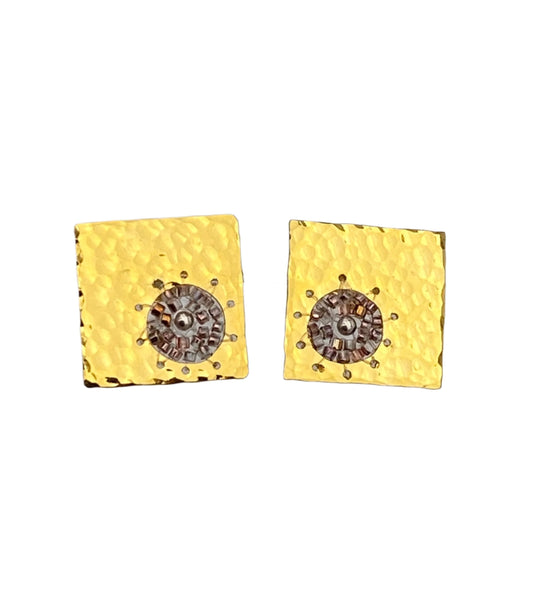 Square Hammered with Beads Earring