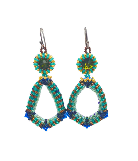 Blue Beaded Triangle Earrings