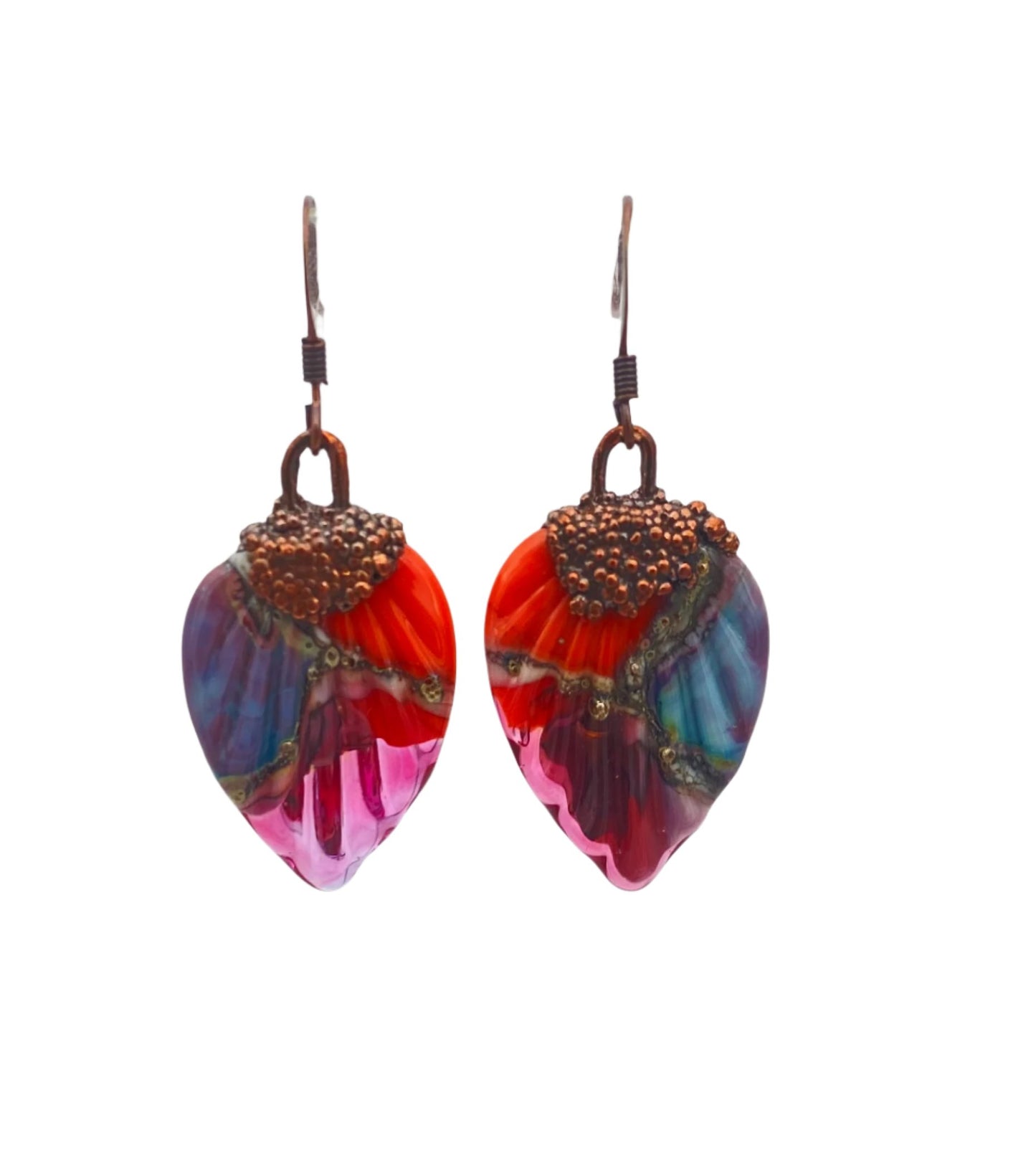 Orange Glass Leaves Earrings