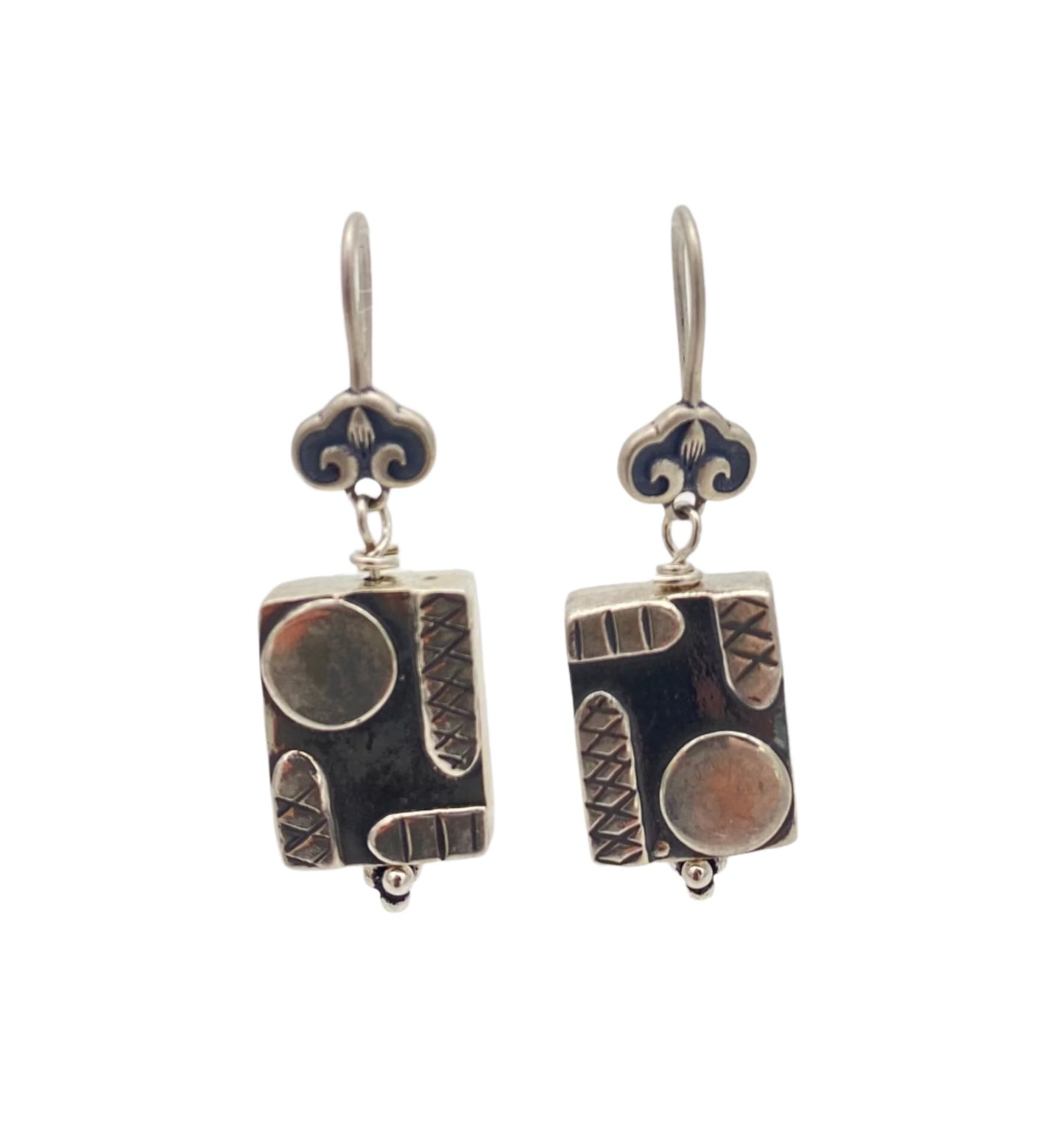 Oxidized Sterling Silver Art Deco Earrings