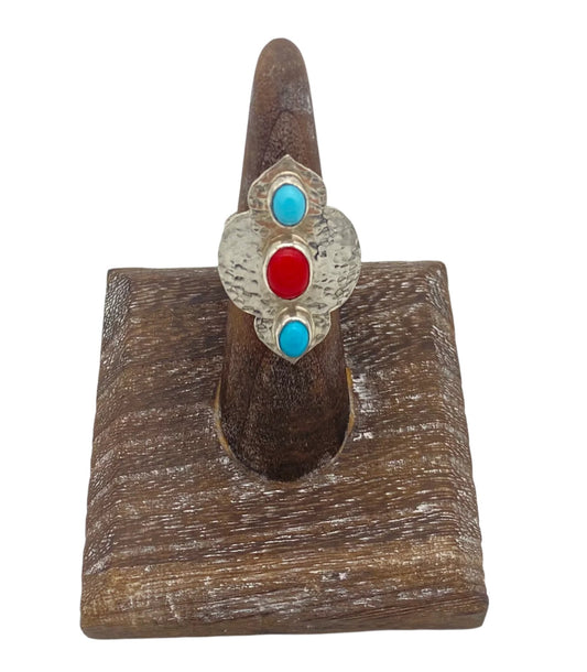 Turquoise & Coral Ring