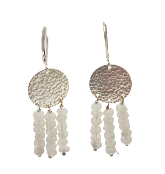 Sterling Silver Textured Disc & Rainbow Moonstone Earring