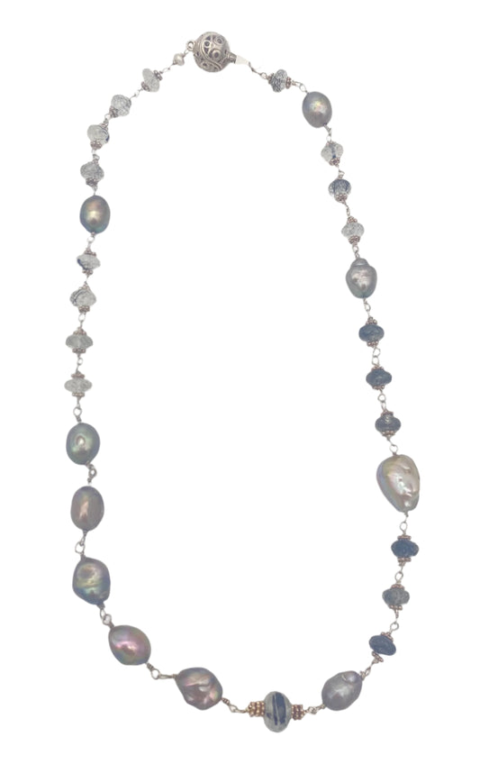 Sterling Silver Fresh Water Pearl & Iolite Necklace