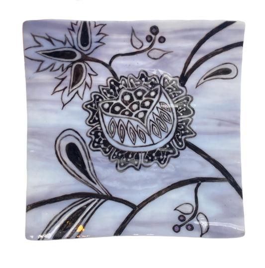 Square Platter Black Botanical Print