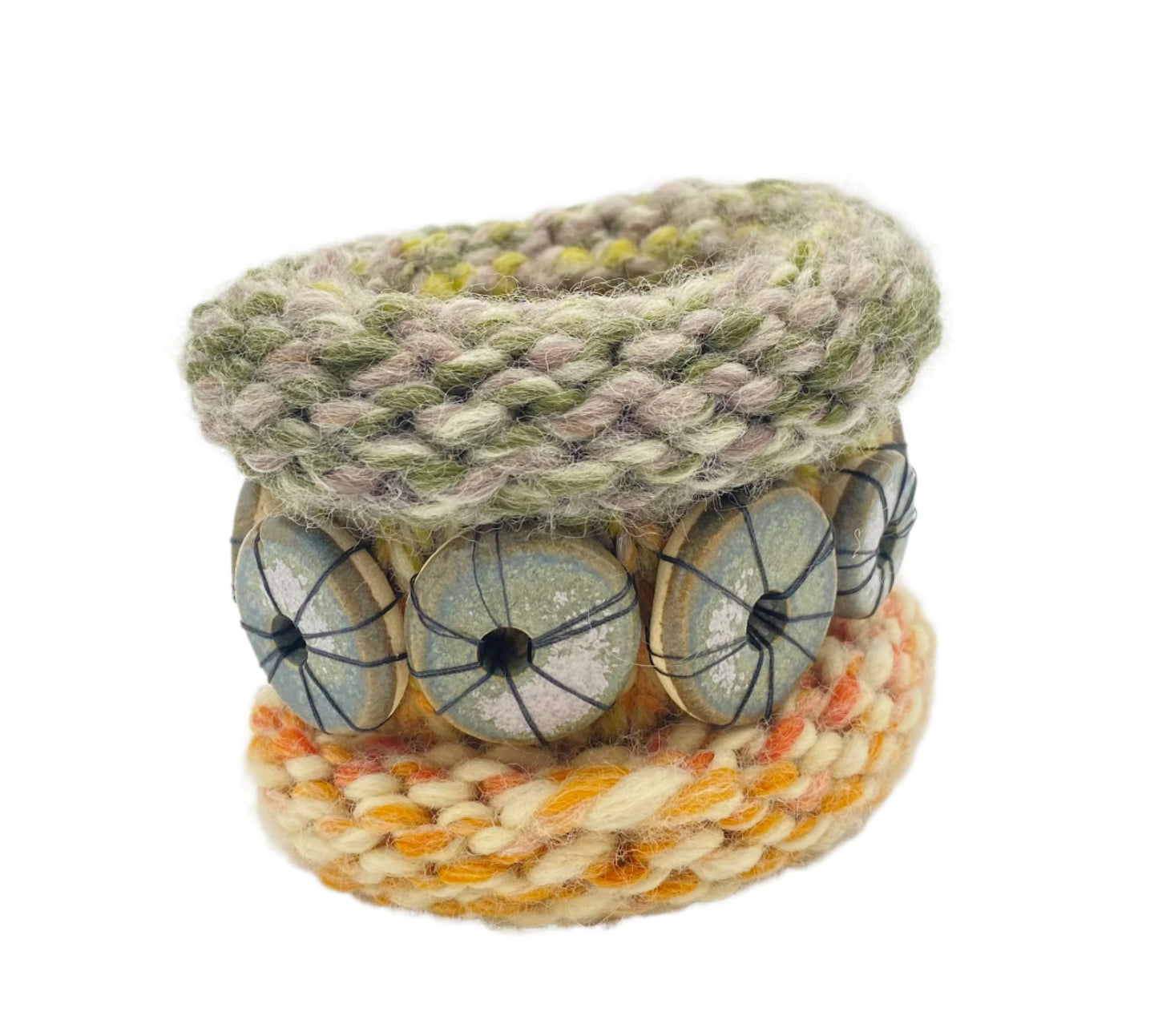 Hand Knit Bracelet with Handmade Ceramic Tiles