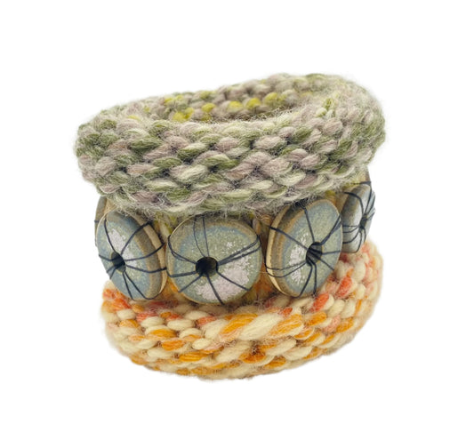 Hand Knit Bracelet with Handmade Ceramic Tiles