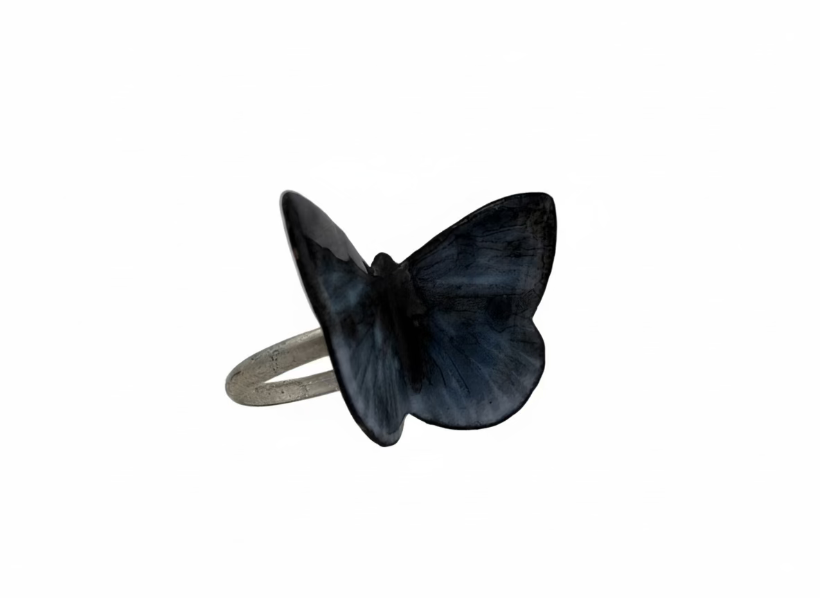 Blue & Black Butterfly Ring