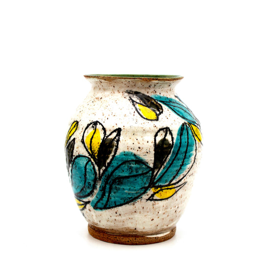Multi Colored Design on White Vase