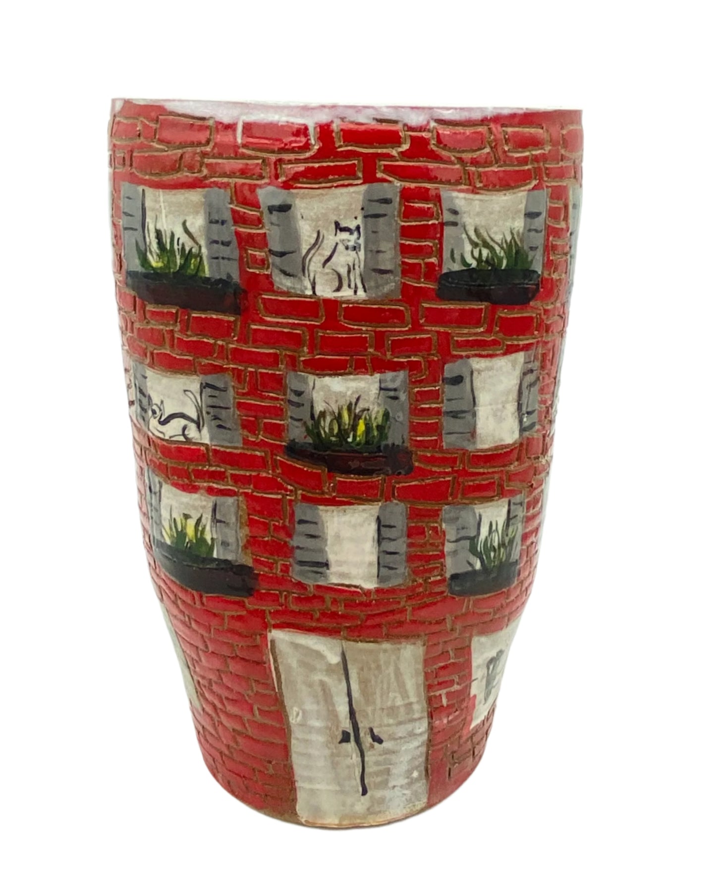 Red Brick Cylinder Pot with Windows
