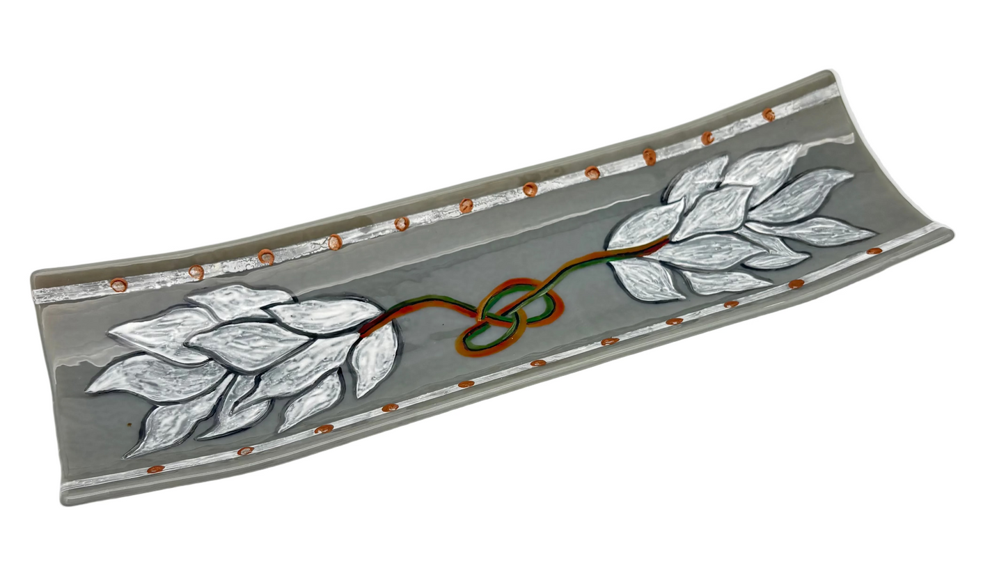 Long Grey Floral Plate