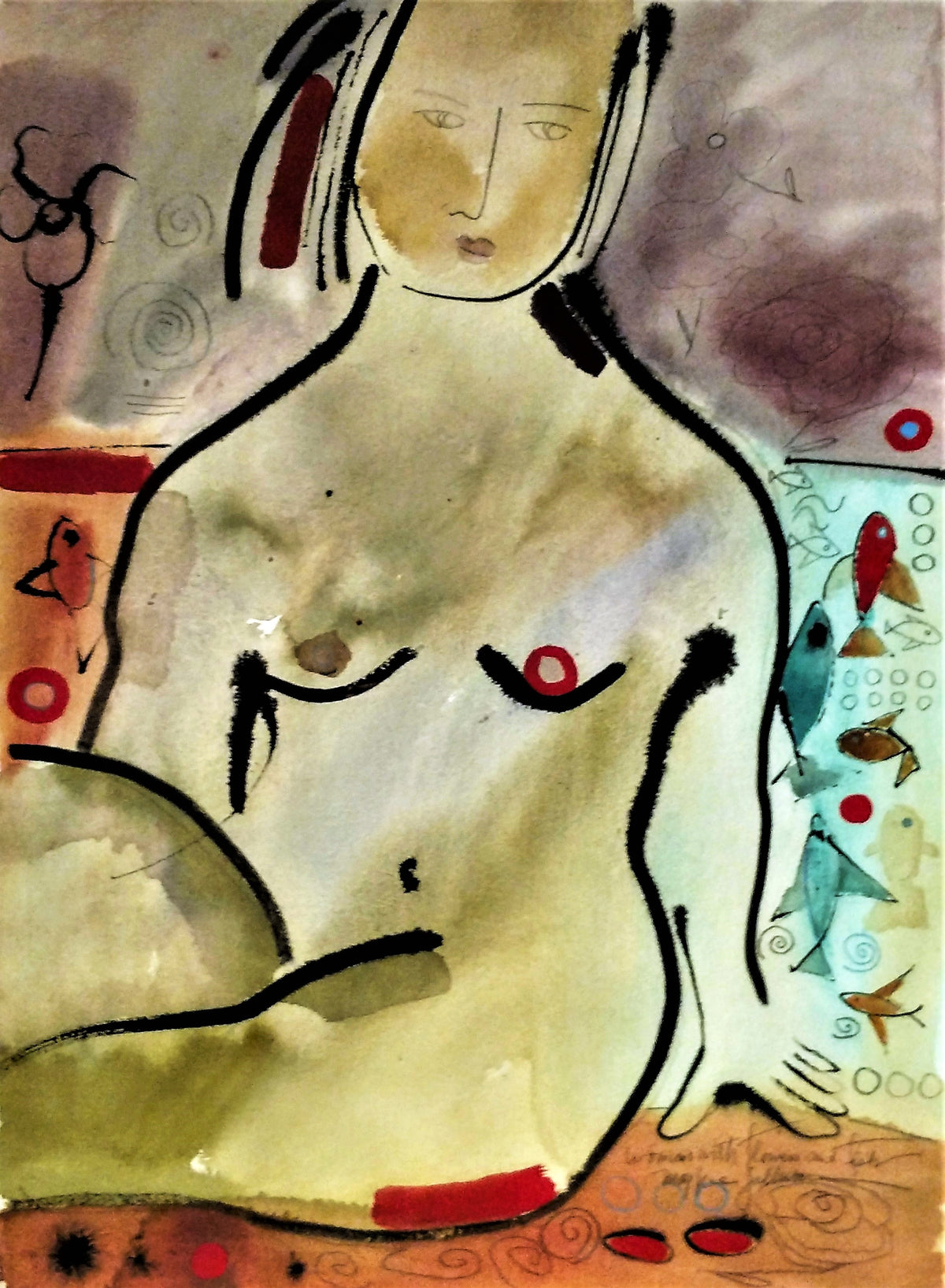 woman with flowers and fish