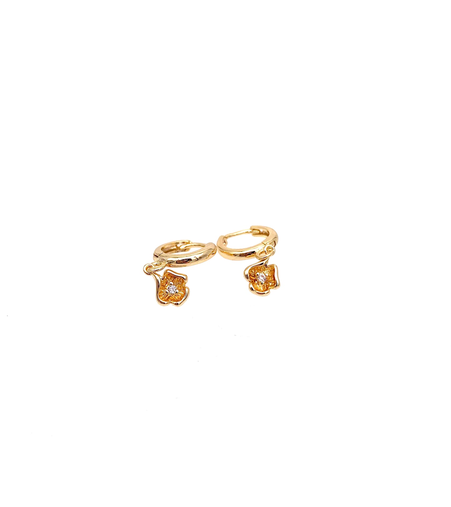Huggie Gold Fill Flower & Crystal Earrings