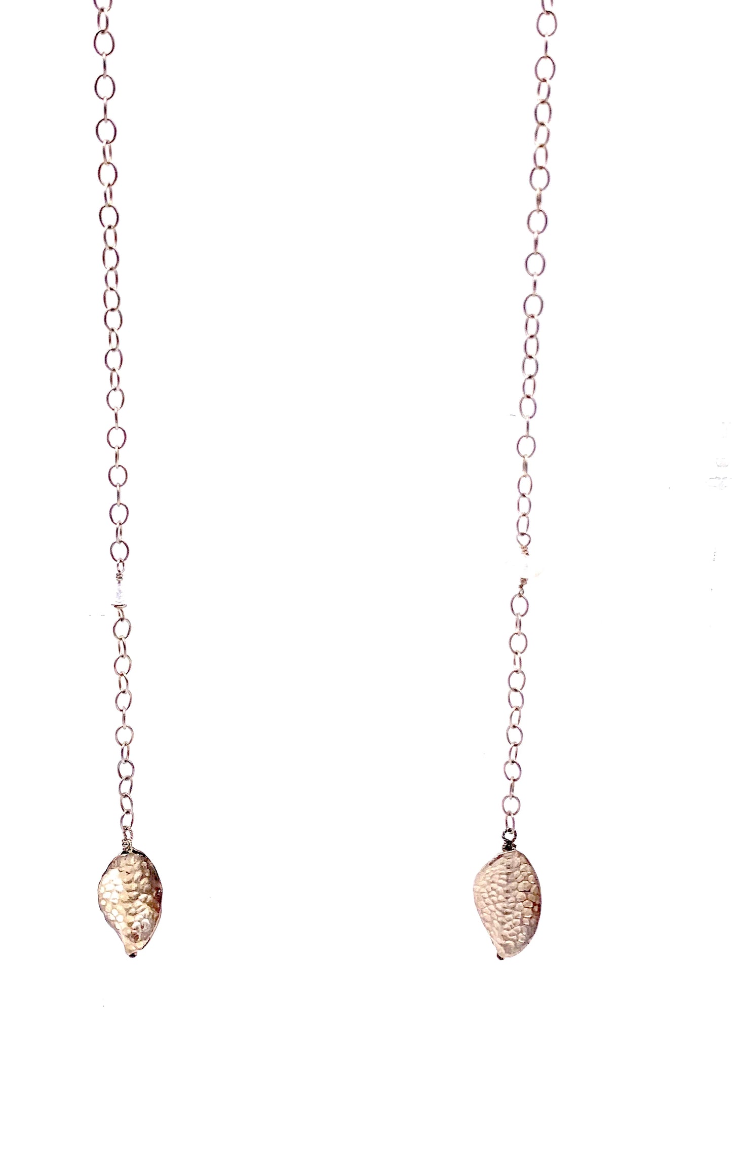 Sterling Chain, Moonstone, Hammered Bay Leaf Necklace