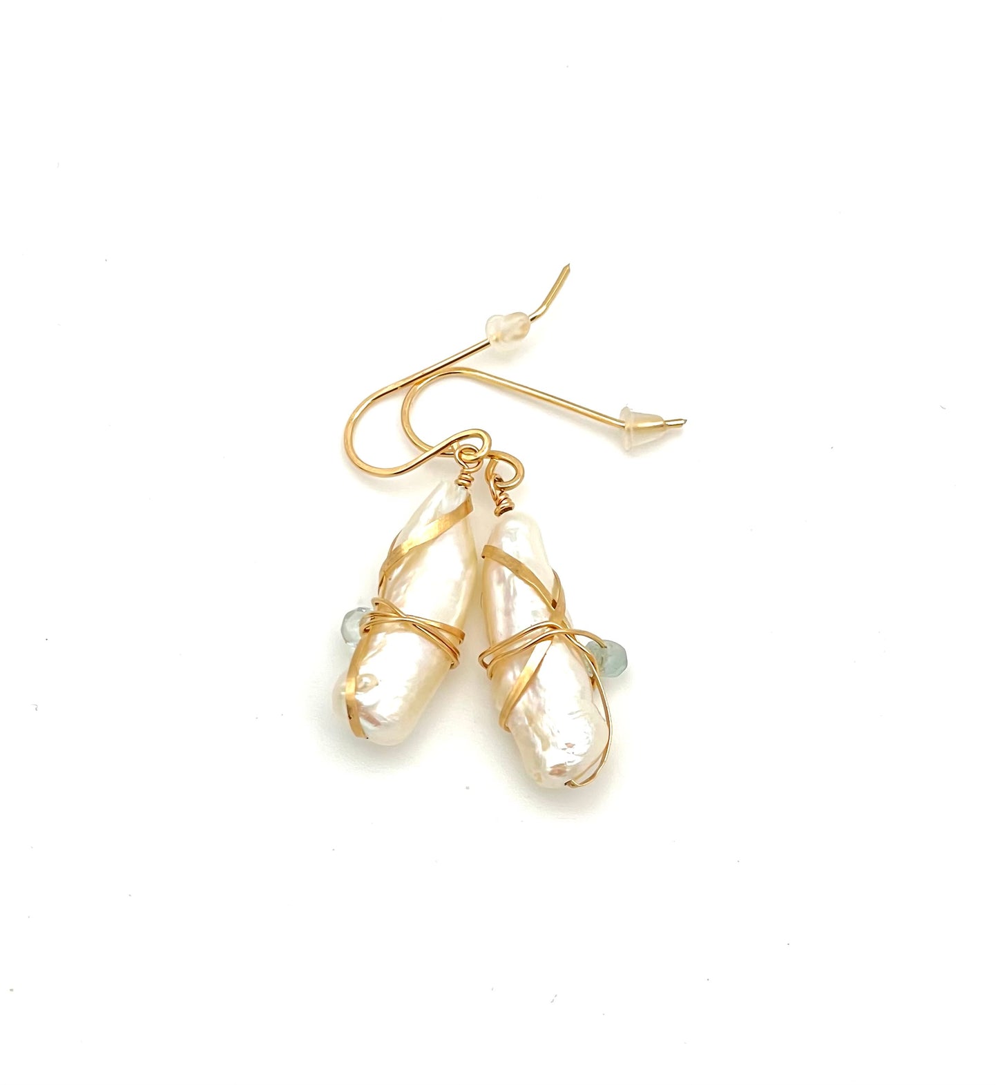 White Pearl Aquamarine Earrings