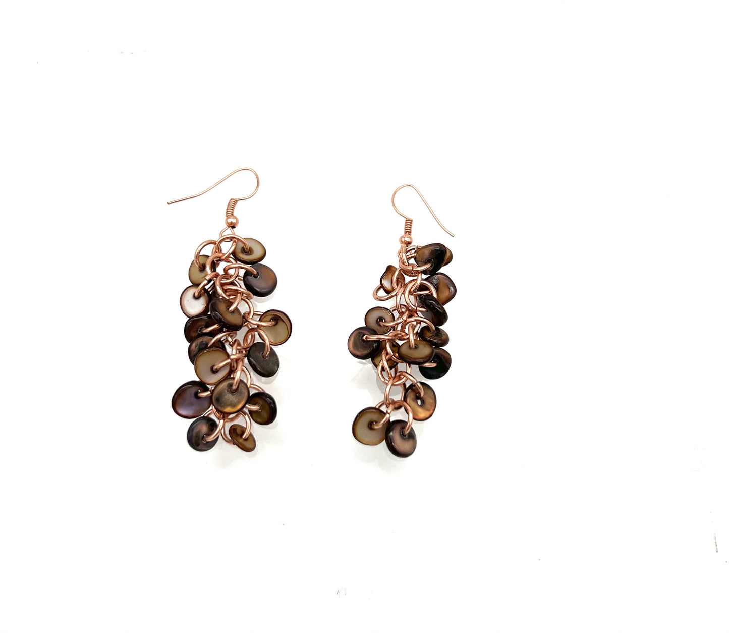 Chainmail Brown Earrings with Glass/Abalone
