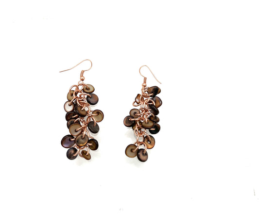 Chainmail Brown Earrings with Glass/Abalone