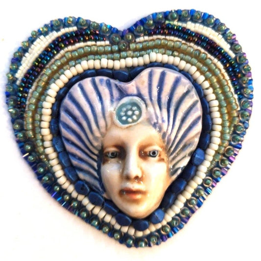 Victorian Porcelain Face Heart Brooch