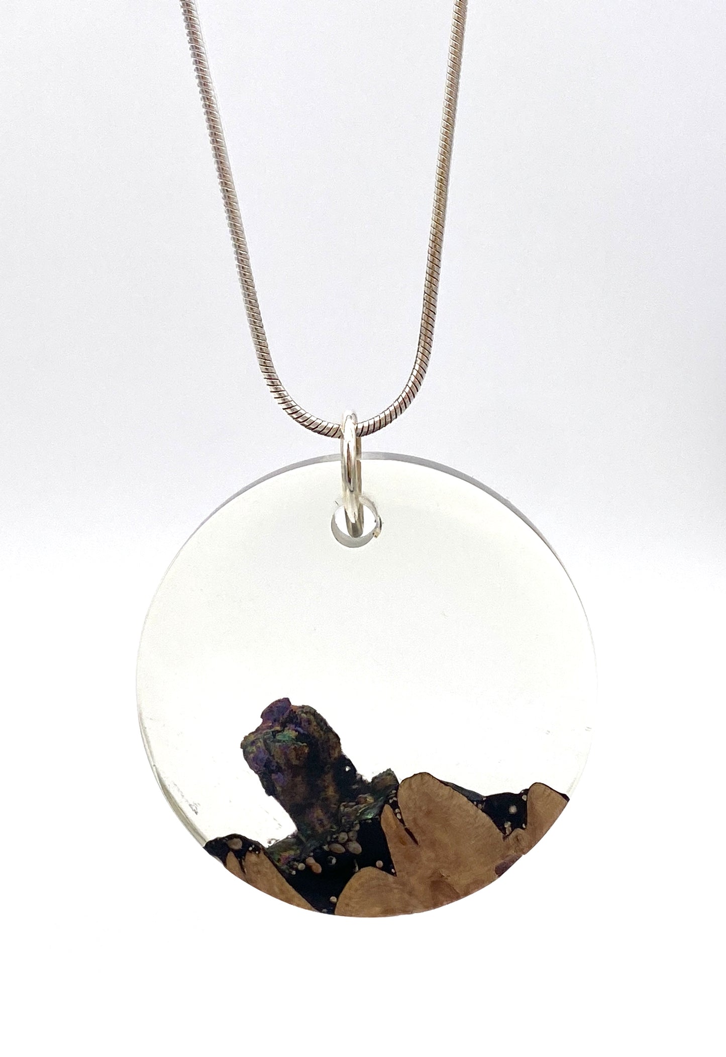 Maple Burl and Epoxy Resin Necklace with Chameleon Color Shifting Pigment