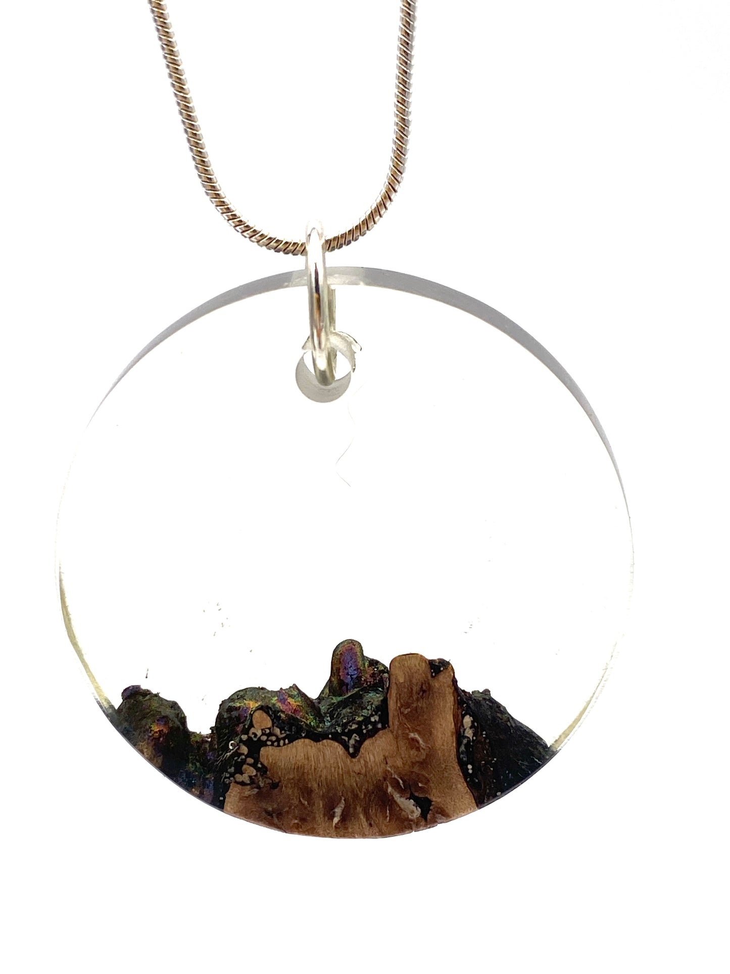 Maple Burl and Epoxy Resin Necklace with Chameleon Color Shifting Pigment