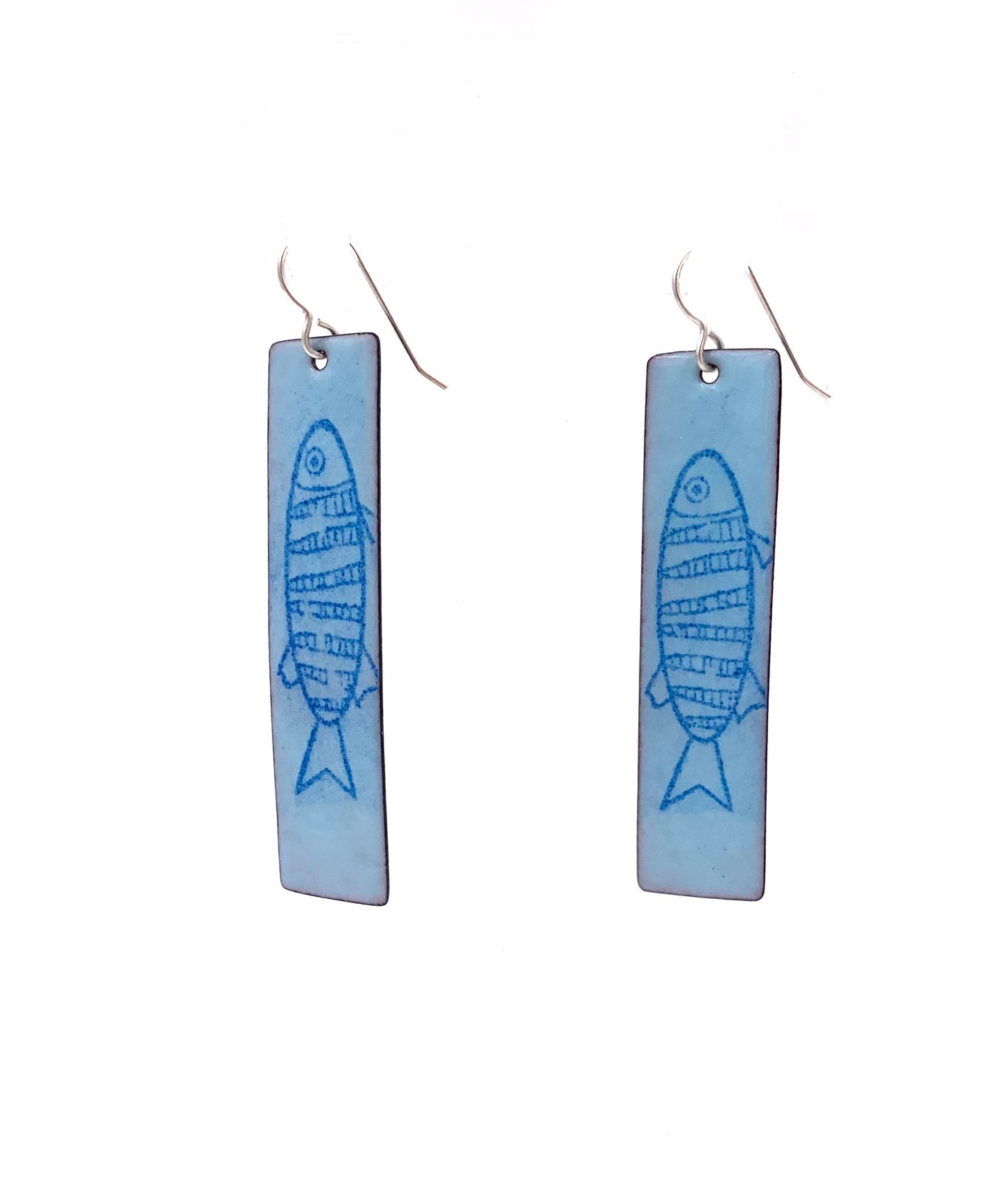 Rectangle Fish in Blue Earring
